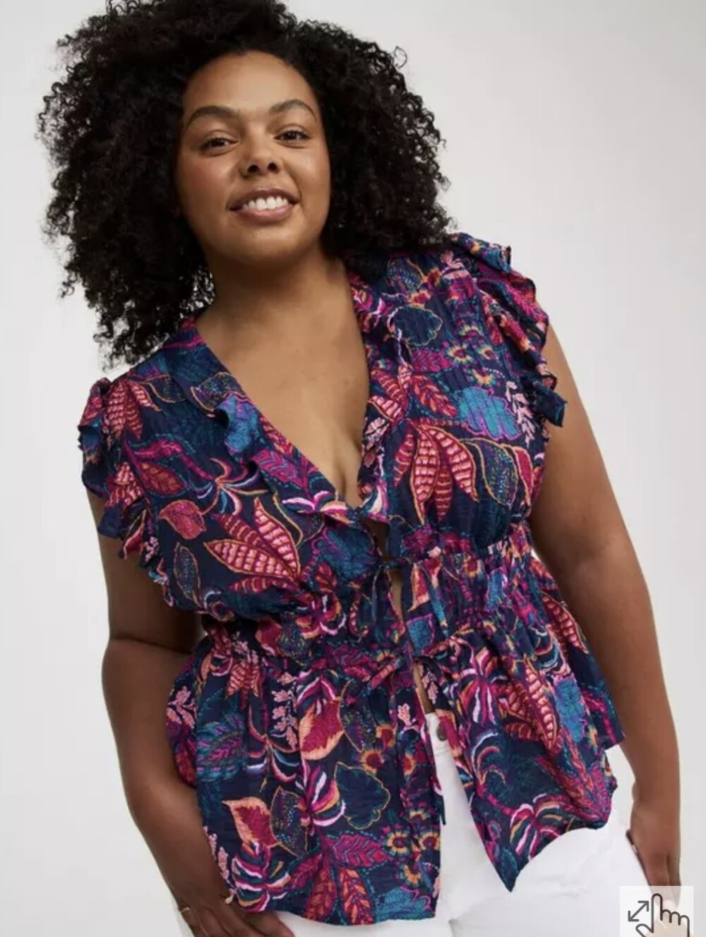 Torrid Blue Fuchsia Ruffle V-Neck Tie Front Blouse Size 3X 20-22